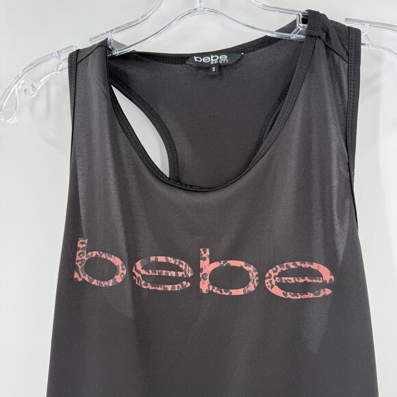 Bebe Sport Leopard Logo Cropped Racerback Tank Top Women's Size Small - Picture 3 of 8